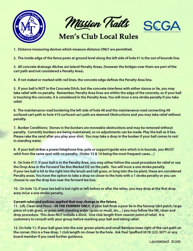 Welcome to Mission Trails Men's Club
